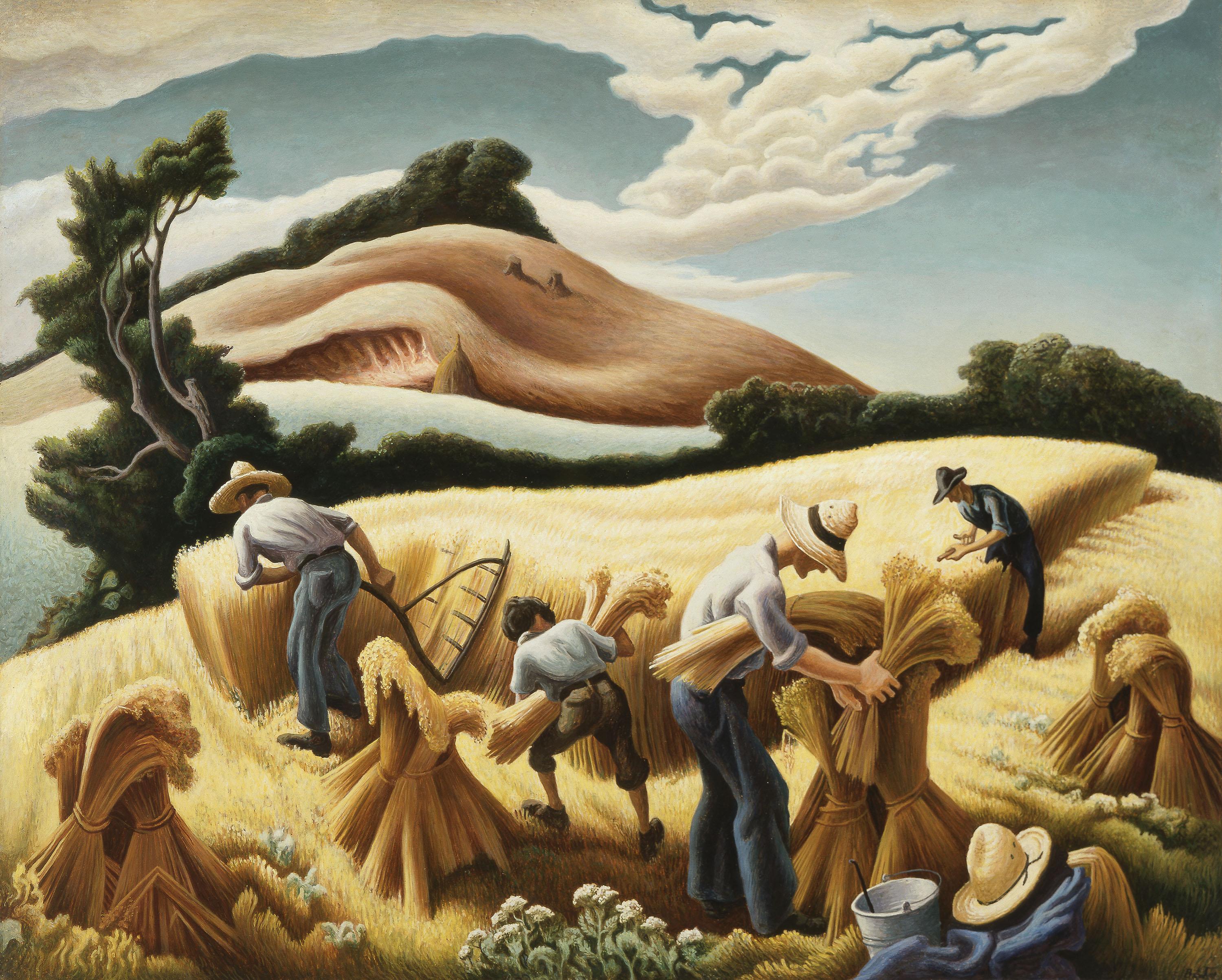 Turbulence Of America In 1930s Gives Rise To Distinct Artistic Voices   Thomas Hart Benton. Cradling Wheat%2C 1938. Saint Louis Art Museum%2C Museum Purchase%2C 81939. 